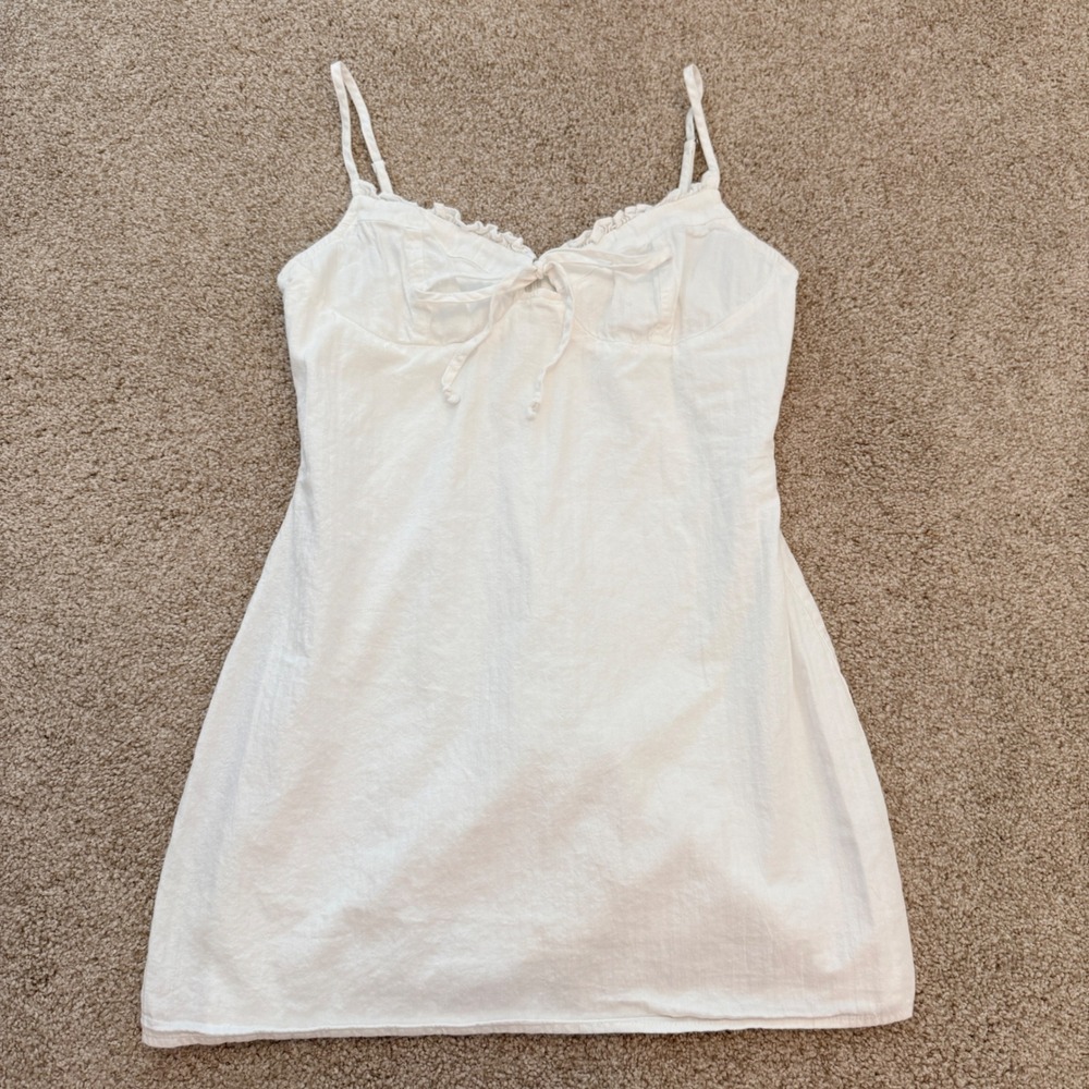 L.A. Hearts Mini Dress Womens Small White Ruffle Tie Front Cotton Coastal